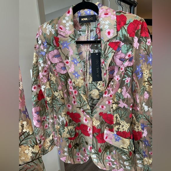 Fashion Nova Jackets & Blazers - Sheer floral embroidered pantsuit
